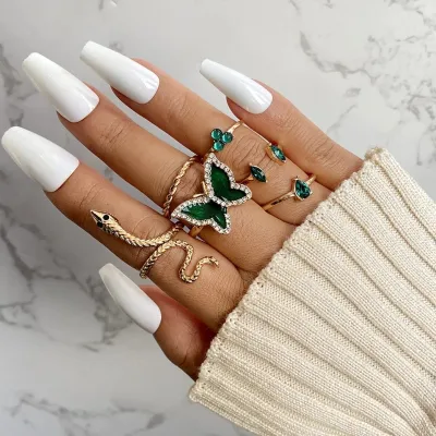 Crystal Butterfly Snake Finger Knuckle Ring set